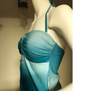 La Vie en Rose swim teal turquoise green blue aqua tie dye tankini top NWT